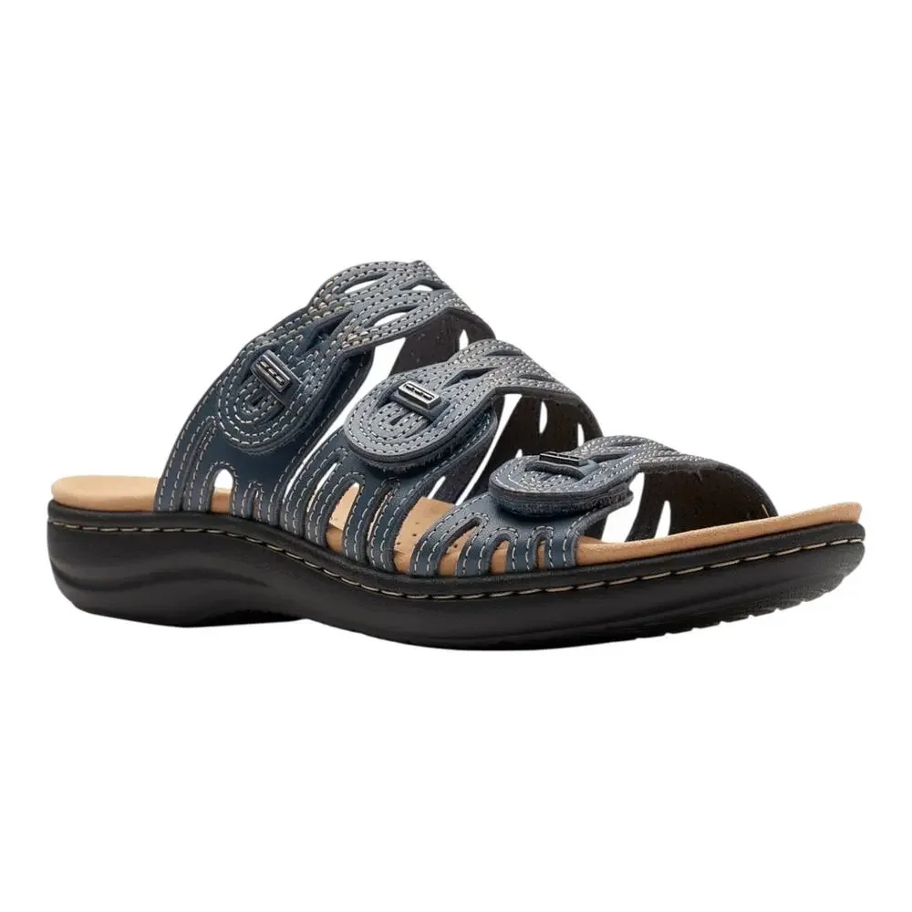 Clarks Women's Laurieann Ruby Scalloped Twist Strap Sandals Navy Size 6 1/2